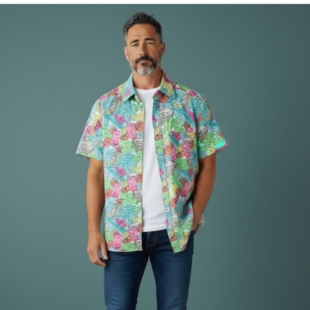 Vineyard Vines Mens Classic Fit Murray Shirt Tropical Drink Print Button Sz XS